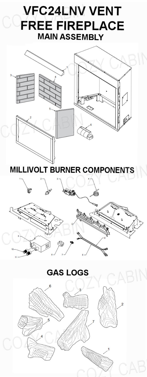 Monessen Vent Free Natural Gas Fireplace System with Millivolt Burner (VFC24LNV) #VFC24LNV